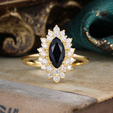 1 Carat Marquise Cut Black Onyx Ring Vintage Cluster Wedding Ring